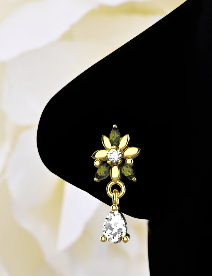 flower dangle nose ring gold