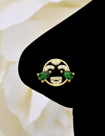 Face With Tears Of Joy Emerald CZ Gold Nose Stud