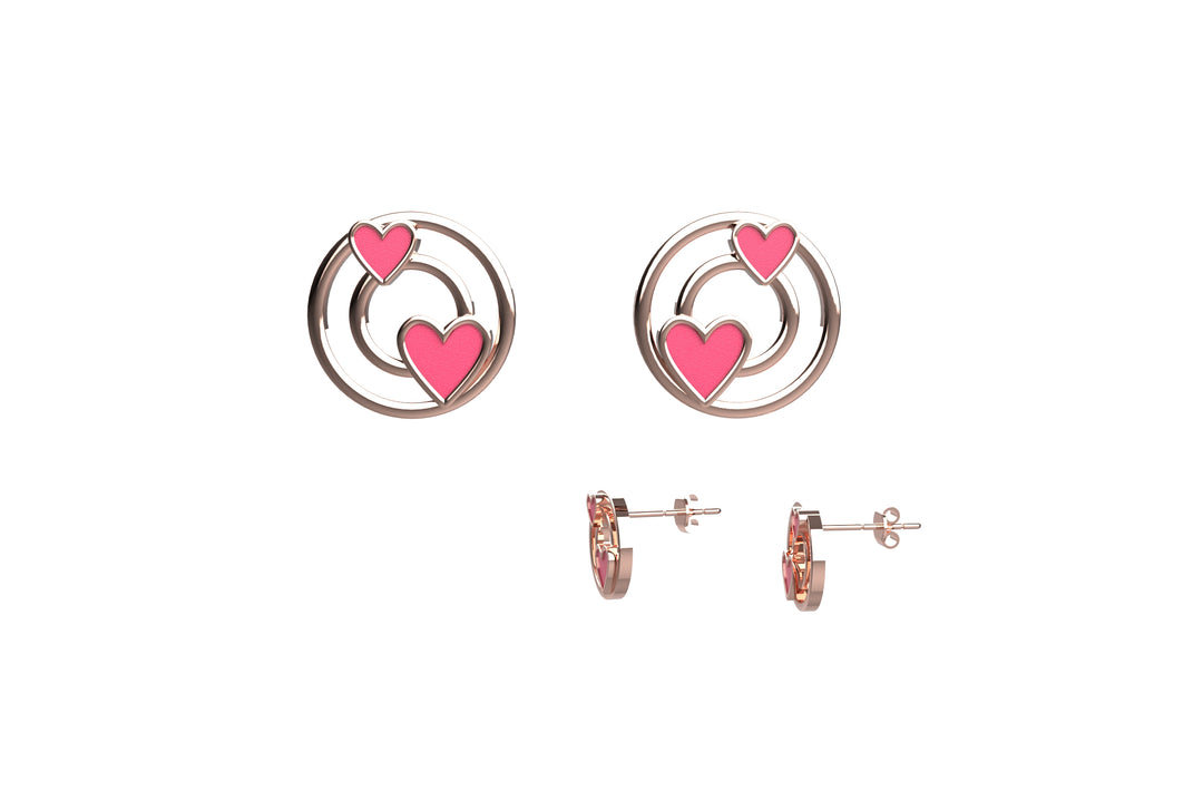 circle Inserted Heart Ear Studs