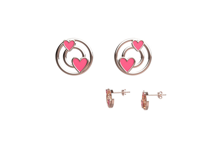 circle Inserted Heart Ear Studs