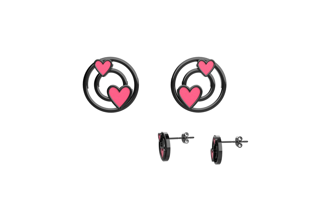 circle Inserted Heart Ear Studs