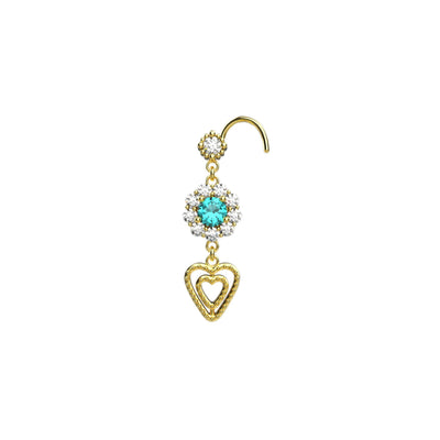 Marigold Floral Style Dangling Heart Gold Nose Stud