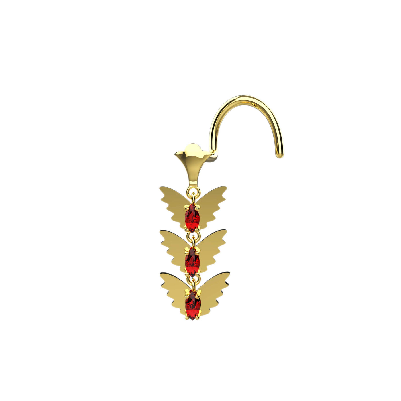 3mm Marquise Triple Butterfly Gold Plated Dangle Nose Ring