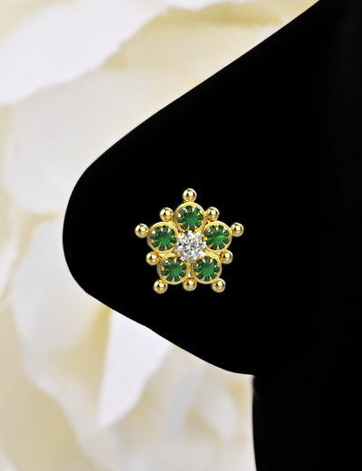 green flower gold nose ring