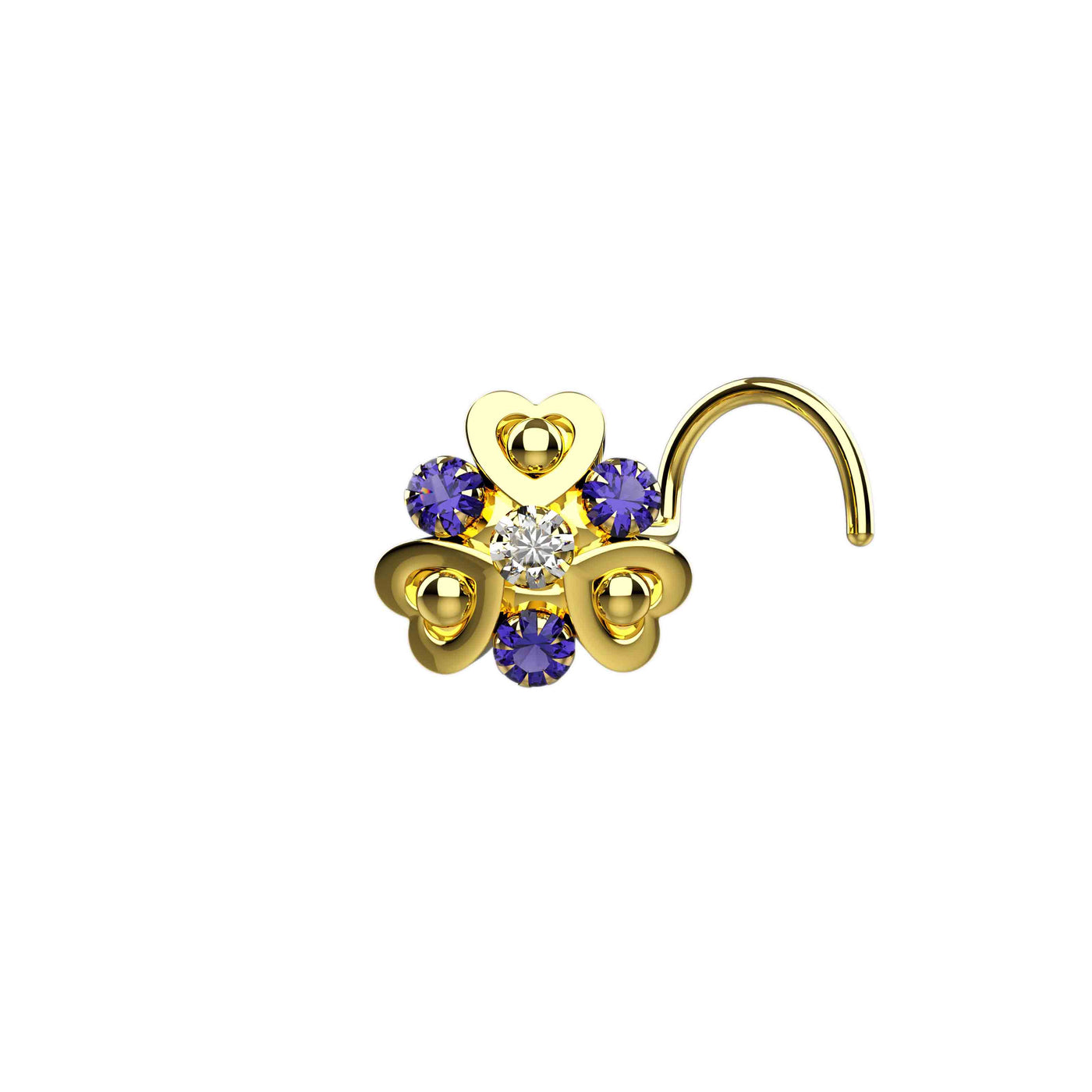 Tiny Hearts 14k Gold Plated Beaded Nose Stud