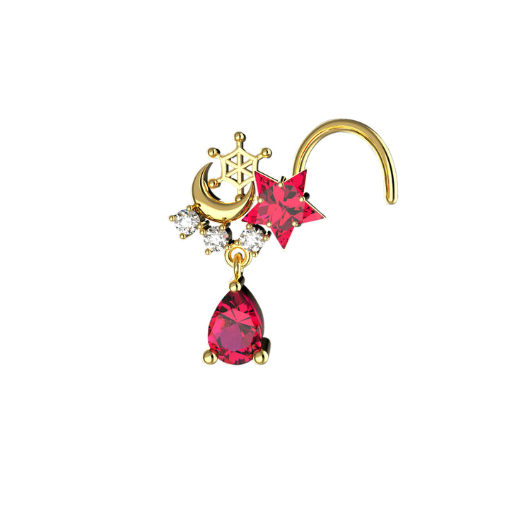 hot pink nose ring dangle stud