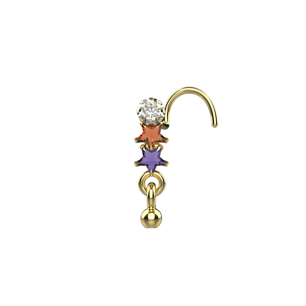 multicolor gems gold nose studs