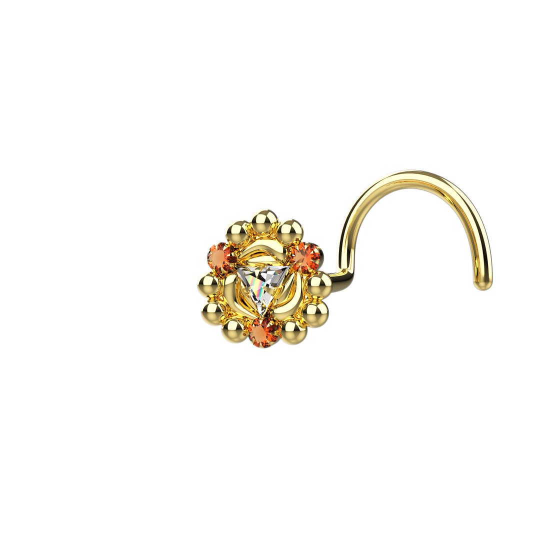 orange sapphire gems nose ring gold