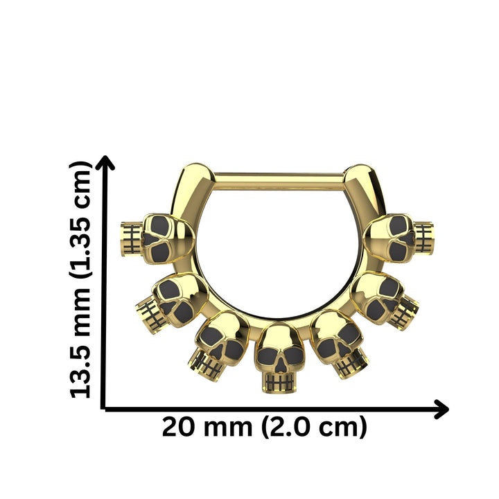 Gold septum ring with skull design with measurements - skull septum ring gold hoop