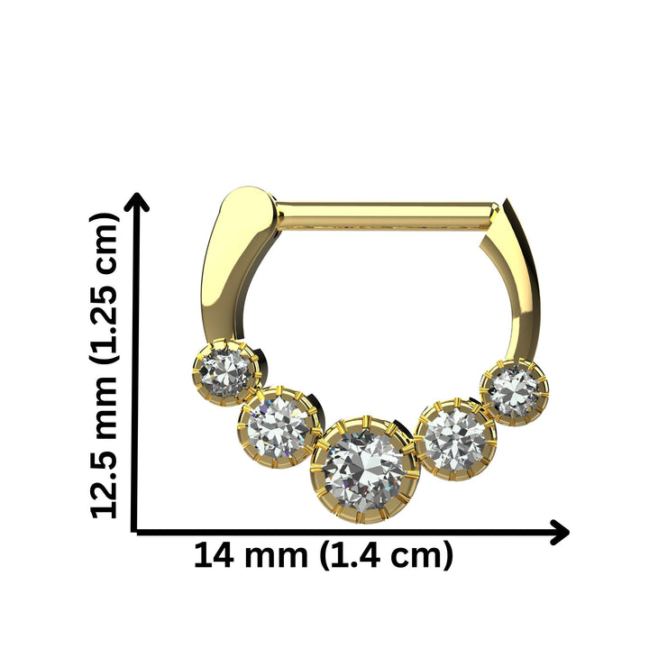 septum piercing jewelry gold clicker nose ring close up