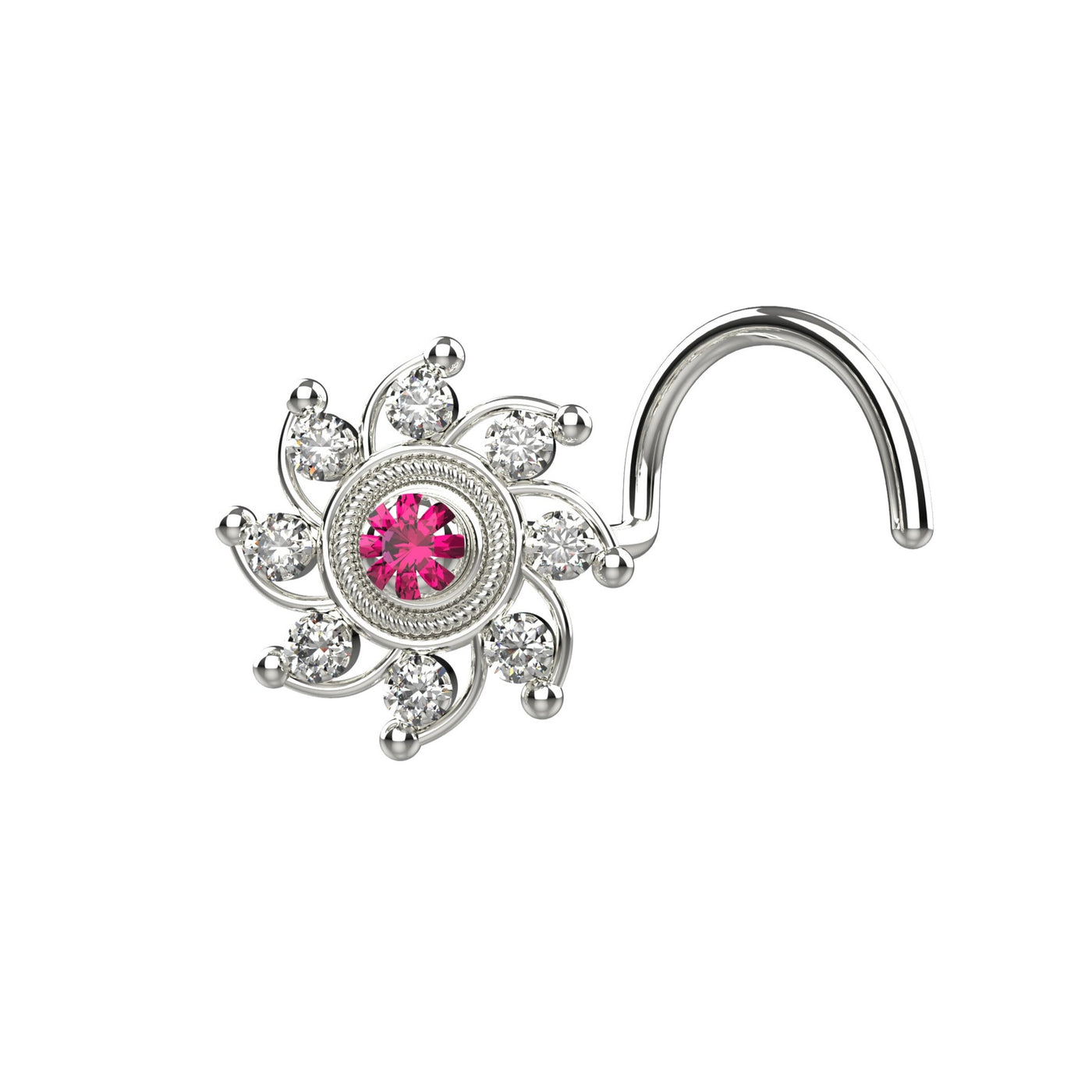 silver nose ring pink sapphire gems