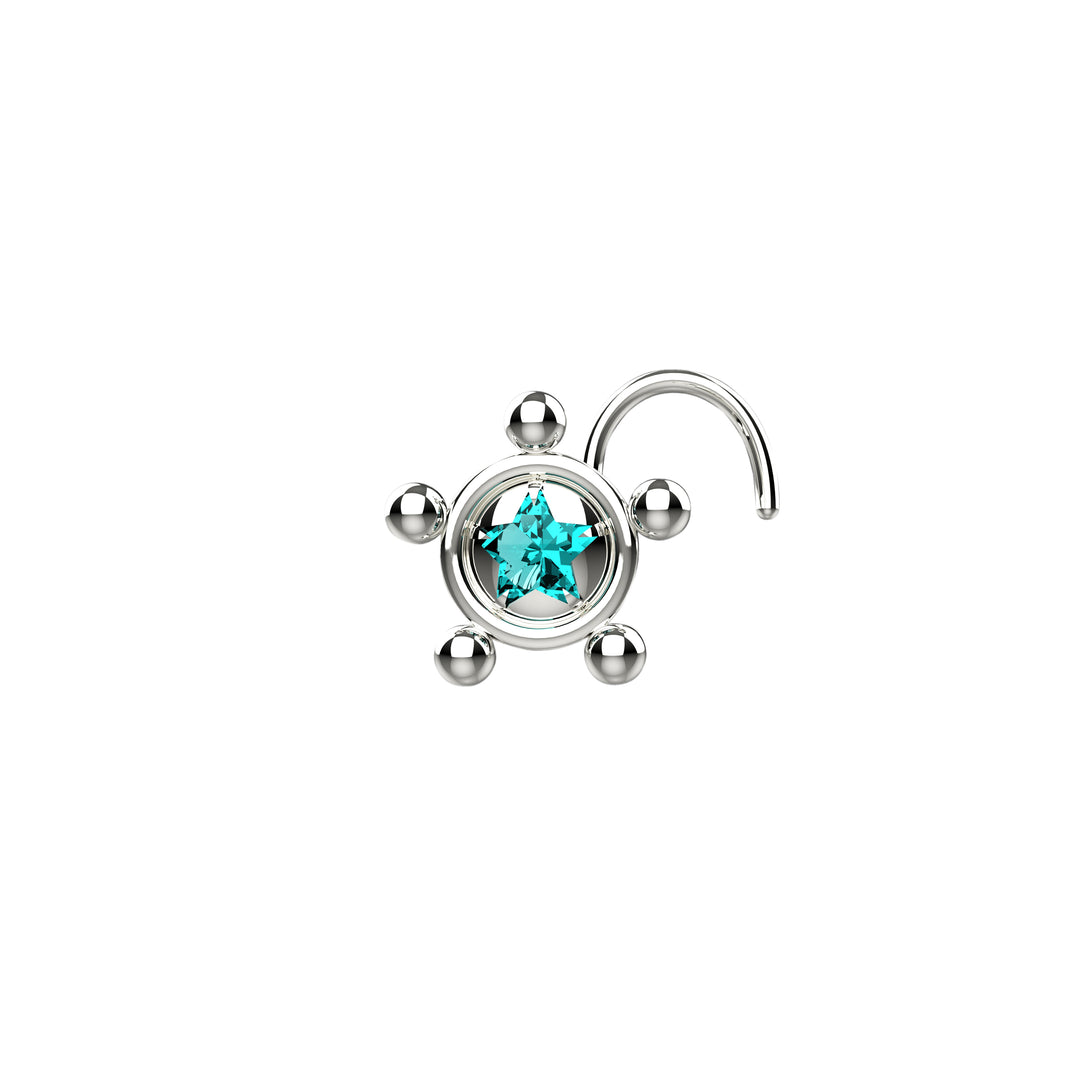 blue topaz gemstone nose stud silver