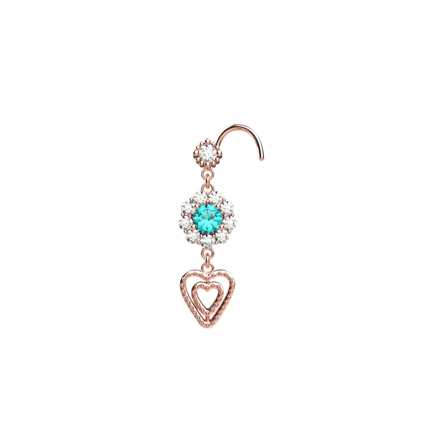 Marigold Floral Style Dangling Heart Gold Nose Stud