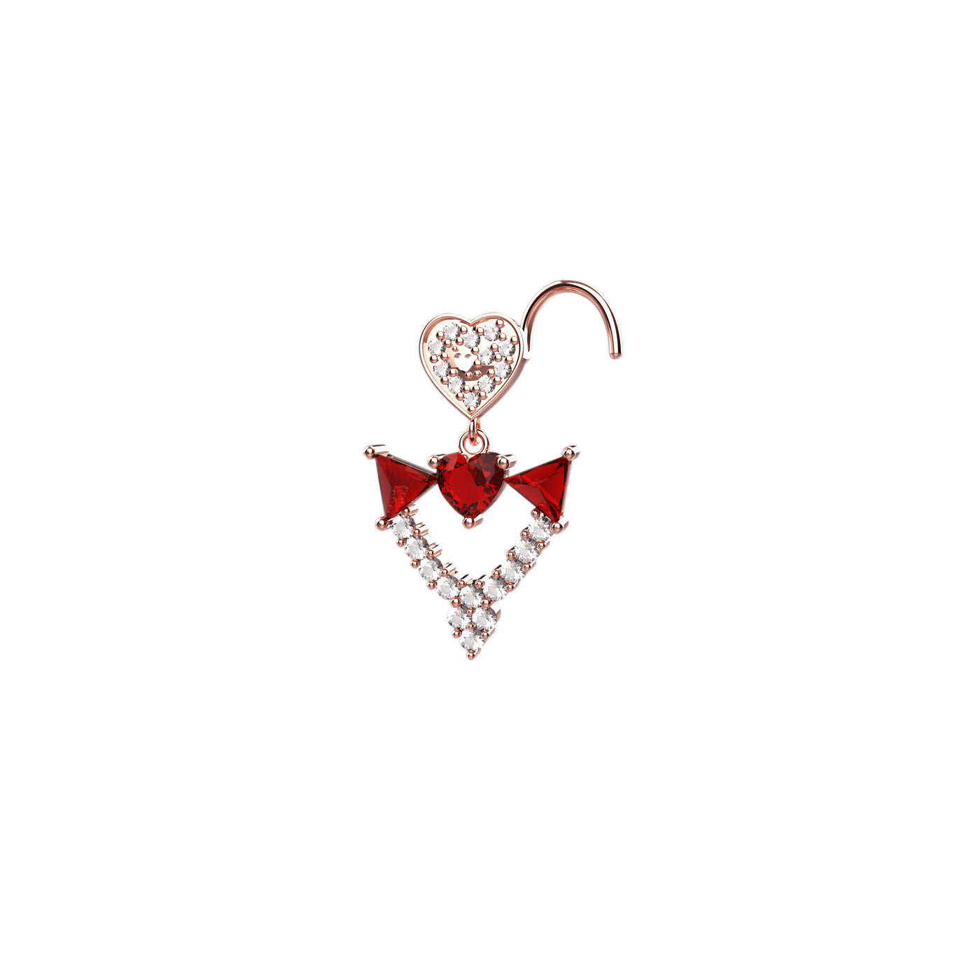 Heart Shaped Crown Dangling Gold Nose Stud