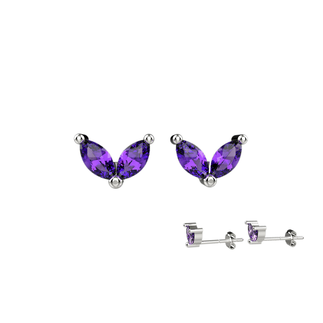 Amethyst earrings silver & gold – purple gemstone studs jewelry gift