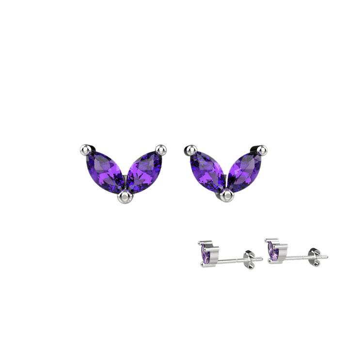 Amethyst earrings silver & gold – purple gemstone studs jewelry gift