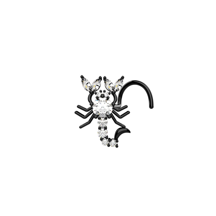Scorpion nose piercing dimensions diagram showing 10mm length and 7mm width on standard 20G wire.