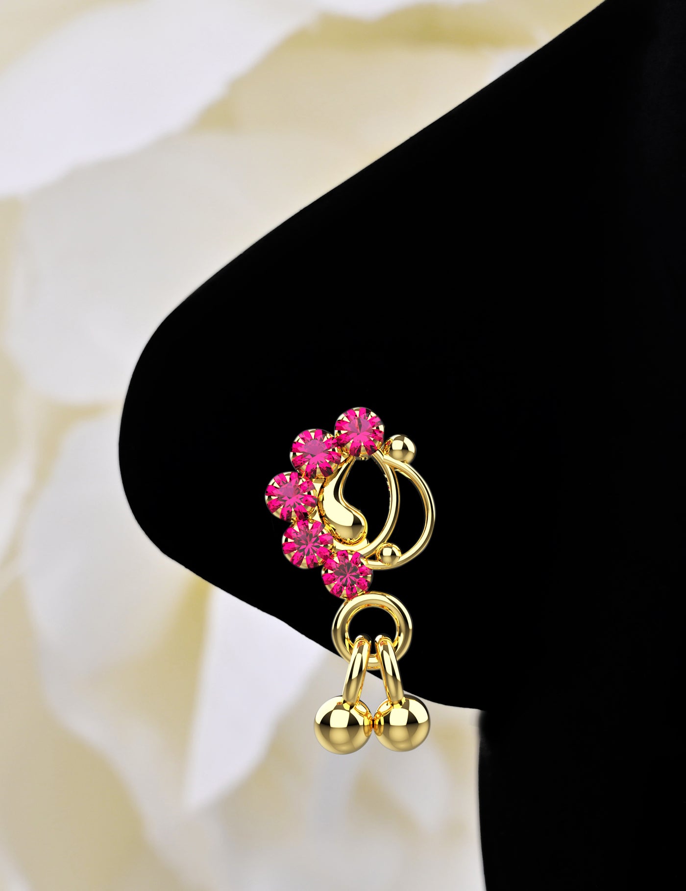 Twisted Wire Gold Plated Dangling Bell Nose Stud