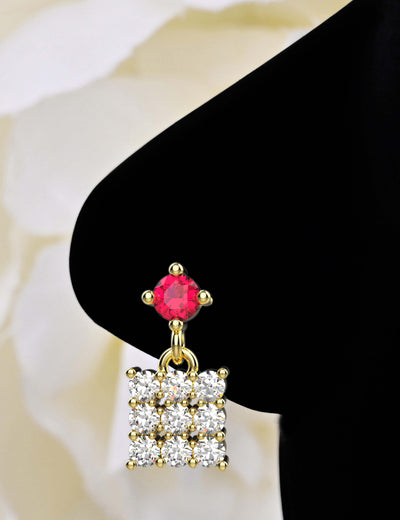 clear ruby gold dangle nose rings with lock design