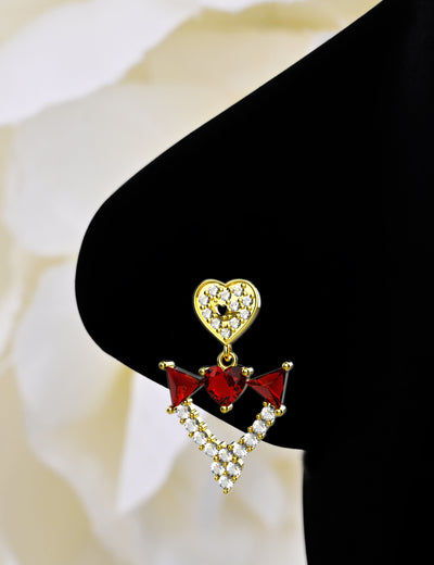 Heart Shaped Crown Dangling Gold Nose Stud