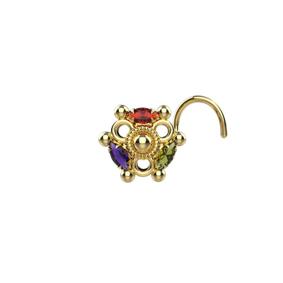 colorful gems studs gold nose pin