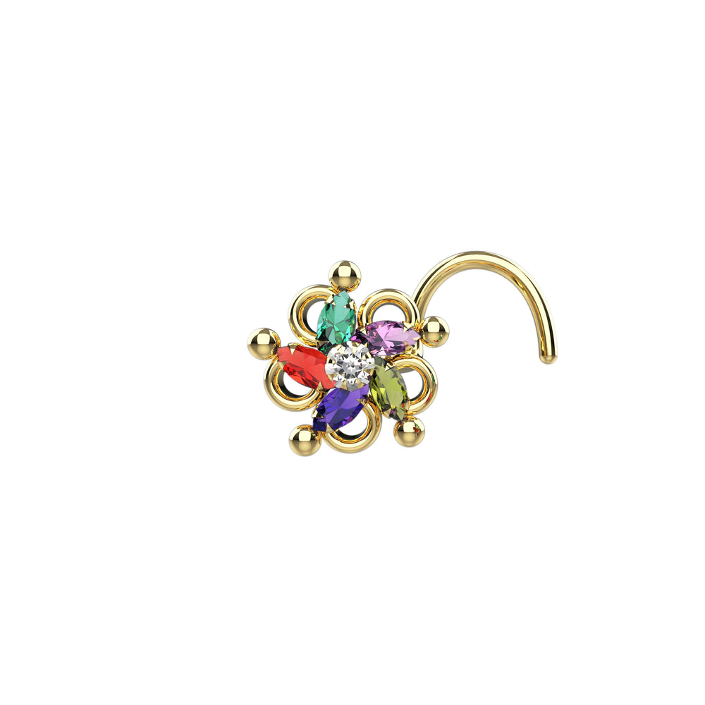 multicolor stones gold nose stud