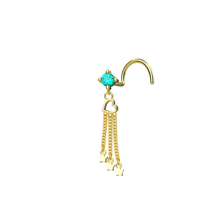 Fish design nose stud with blue topaz