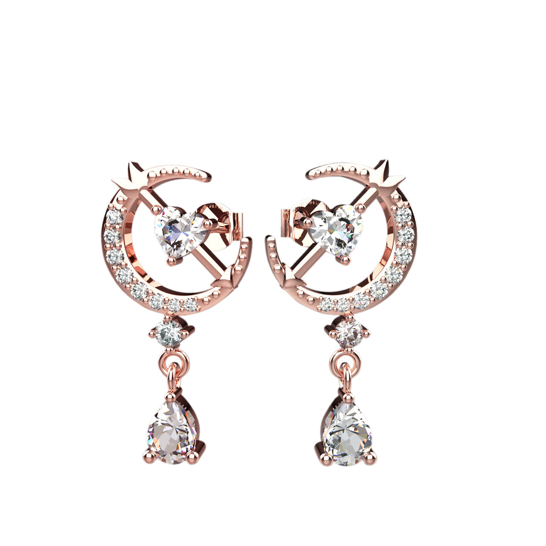 Moon Clear gems Dangle Ear Studs