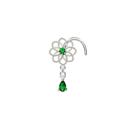 Filigree Styled Emerald Drop Dangling Nose Stud
