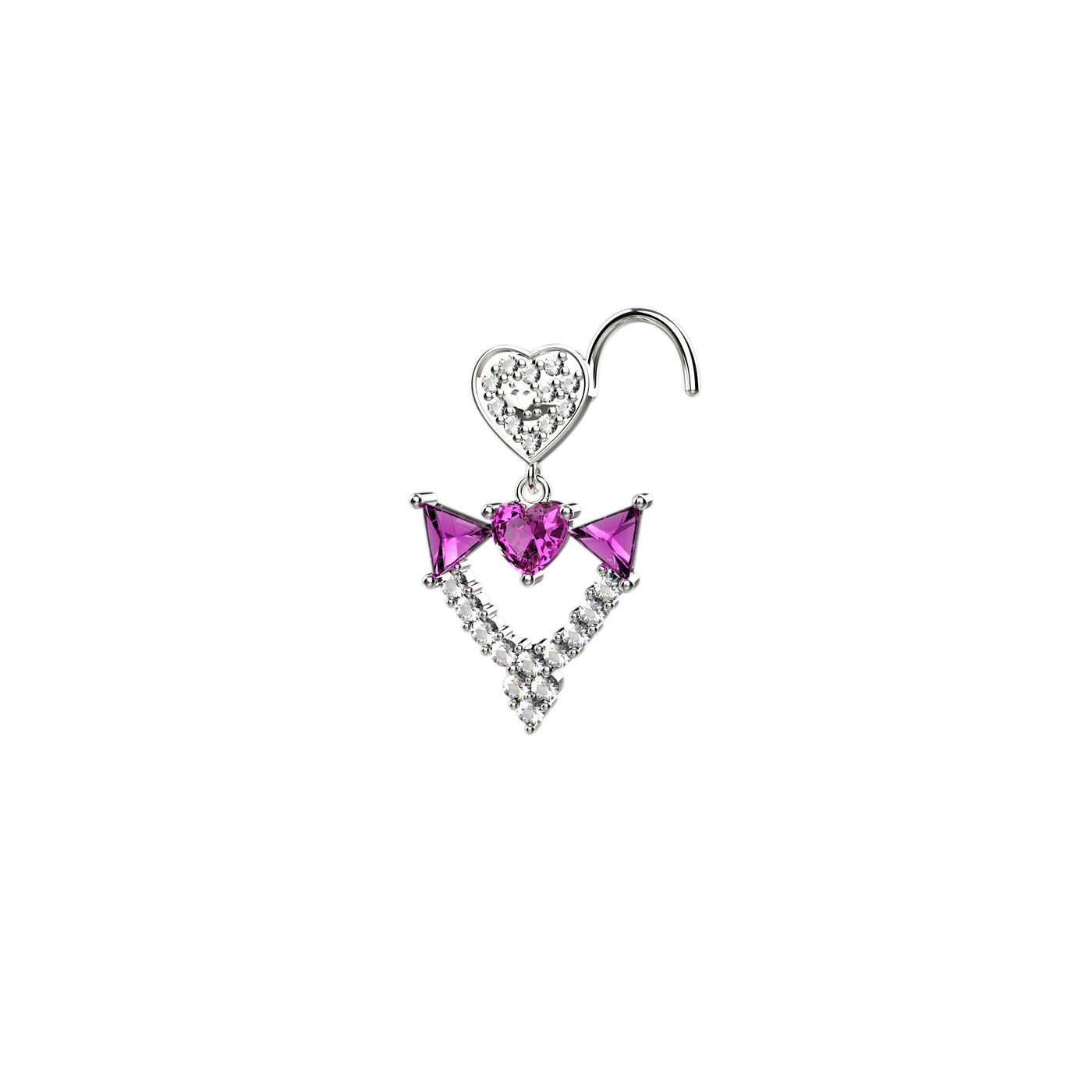 Heart Shaped Dangling Crown Gold Nose Stud