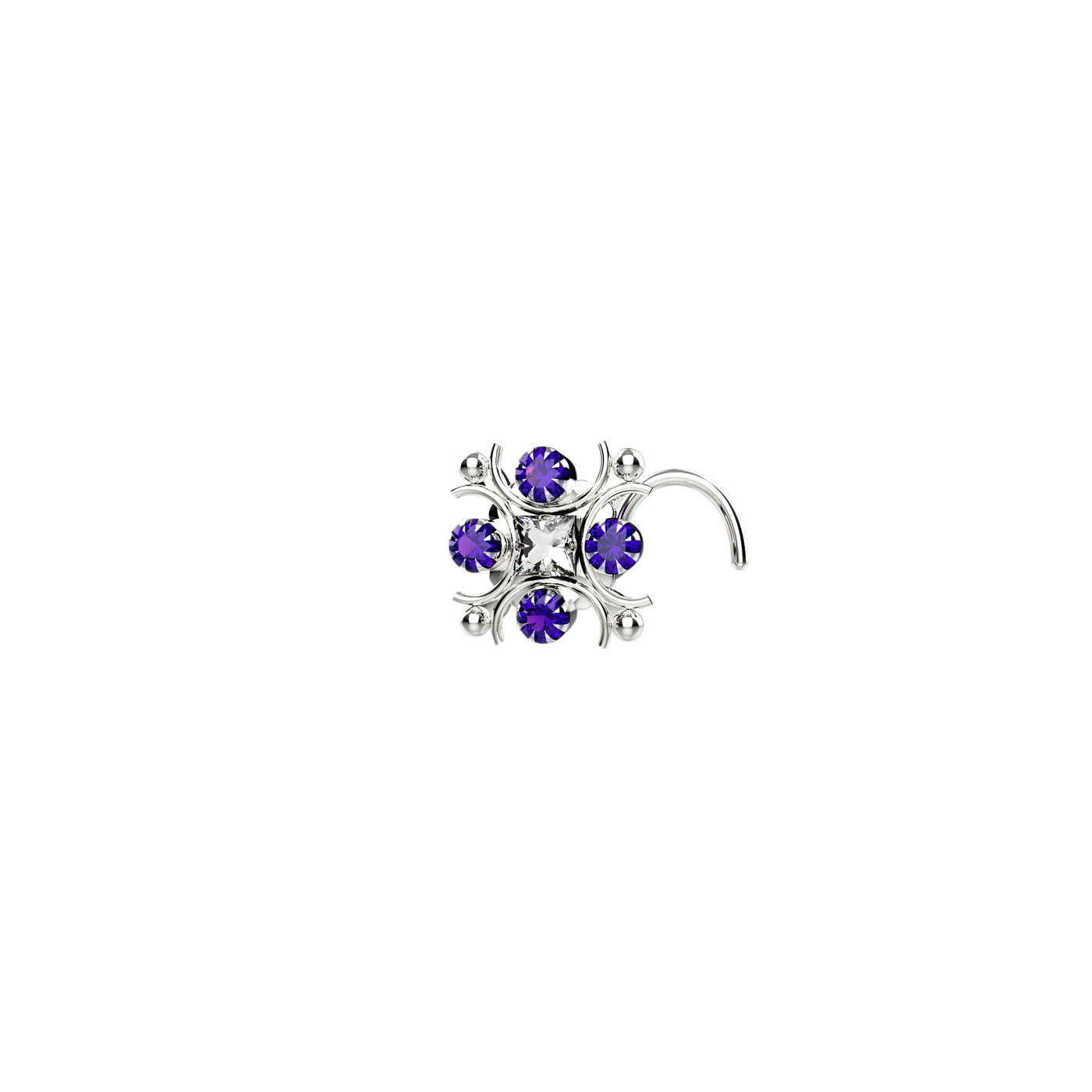 Blue Sapphire Stone Prong Beaded End Nose Stud