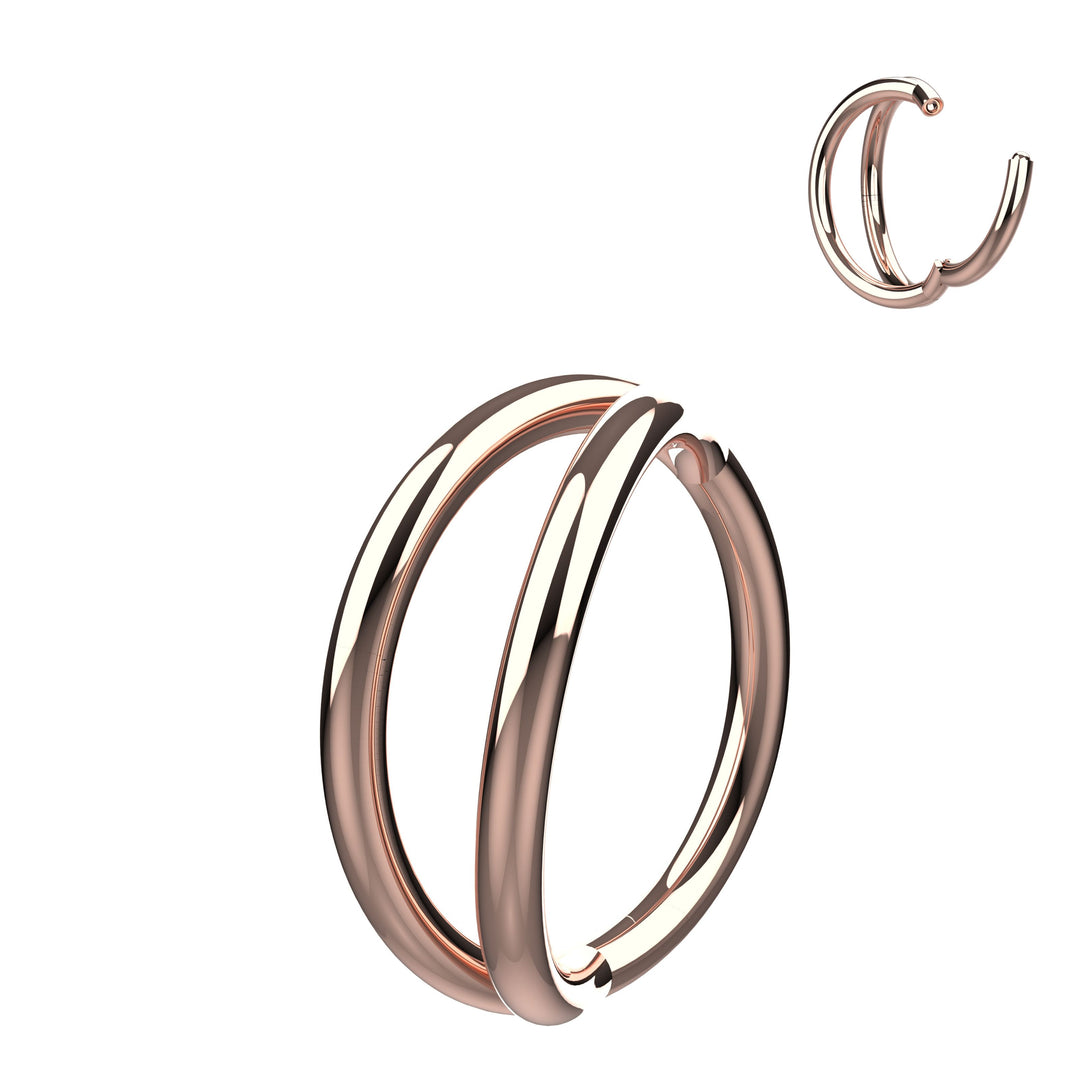Unique double nose hoop – gold 20G nostril piercing ring