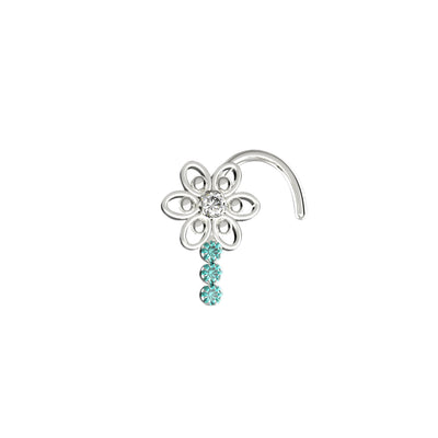 Small Flower With 3 Stone Prong Nose Stud