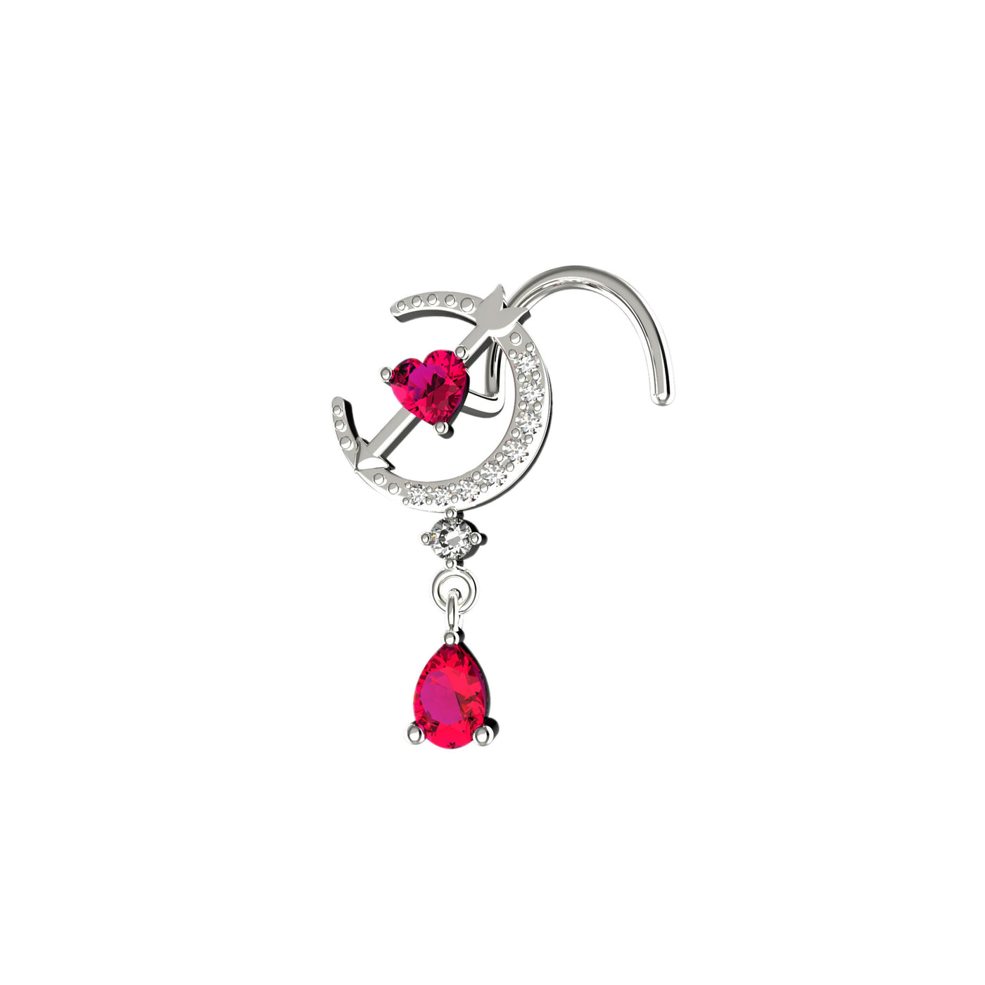 Ruby Stone Moon Hanging With Drop Nose Stud