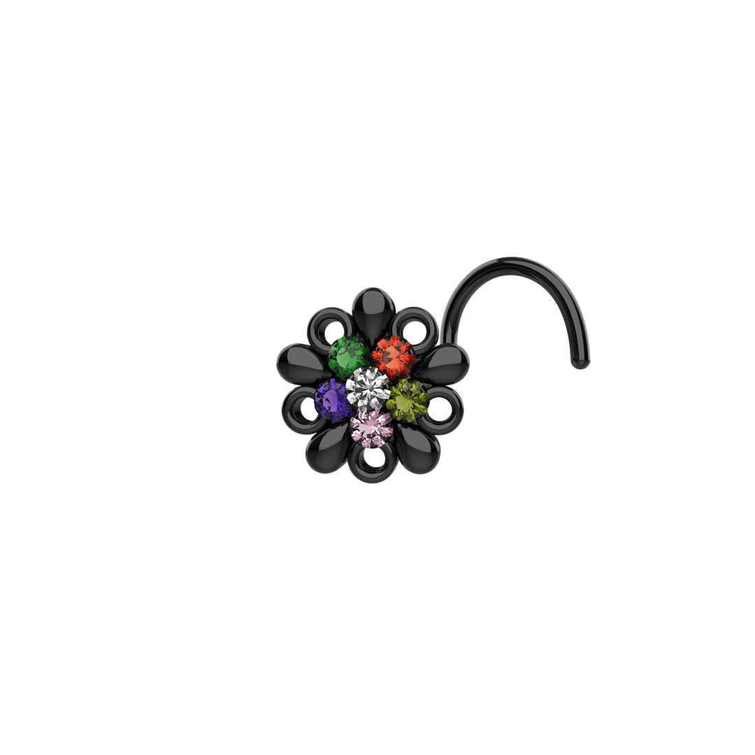 floral black nose studs