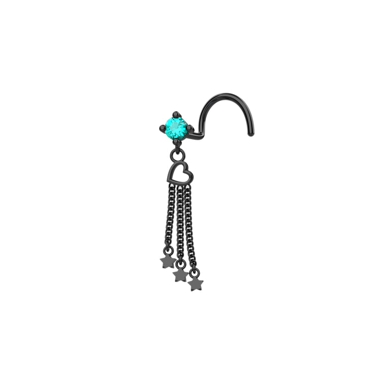 Unique Nose Ring Stud  | Blue Topaz Dangling Fish Nose Piercing