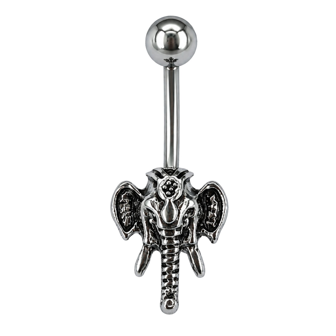 Silver Ganesha belly ring with detailed elephant god design
