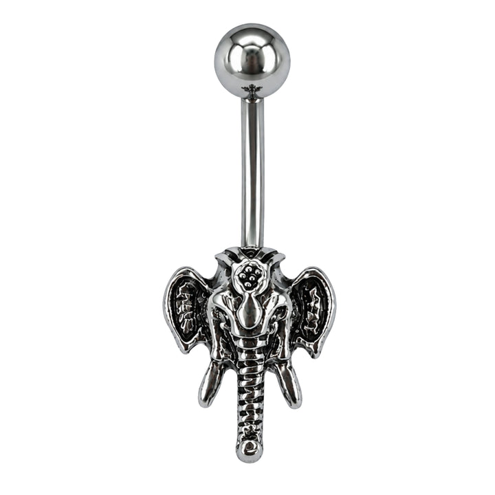 Silver Ganesha belly ring with detailed elephant god design