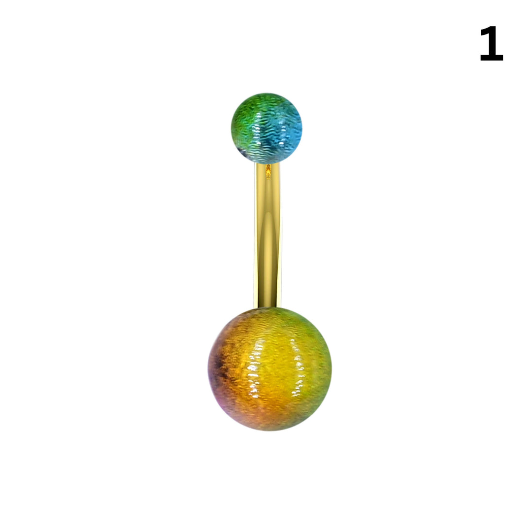 Gold-tone crackle ball belly ring with pink-to-gold ombré foil-effect balls