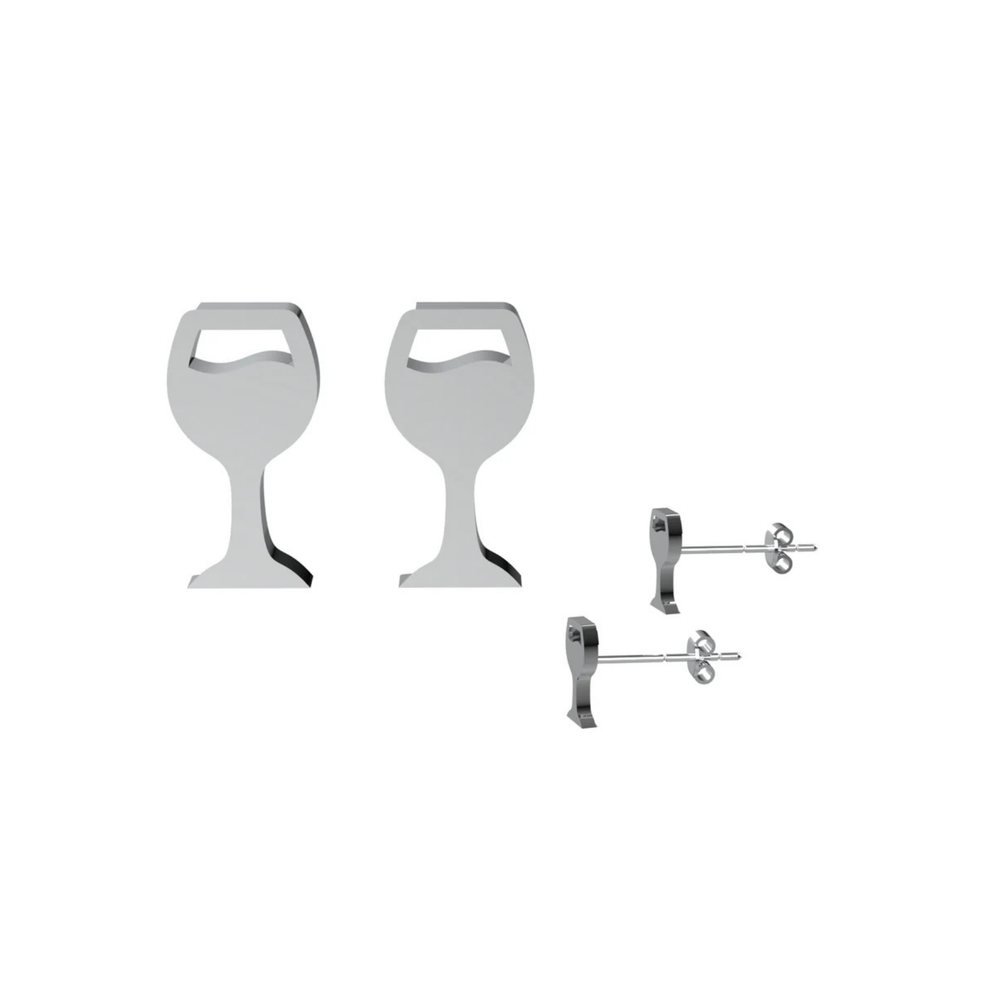 Wine Glass Silver Earrings – Fun Earring Studs for Women