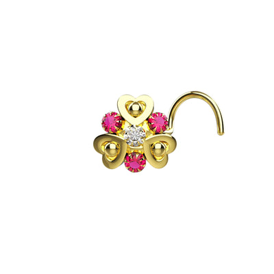Ruby Gems Gold Plated Heart Floral Nose Jewelry
