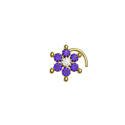 Piercing de Nez Grosse Fleur Saphir Bleu Plaqué Or 14k