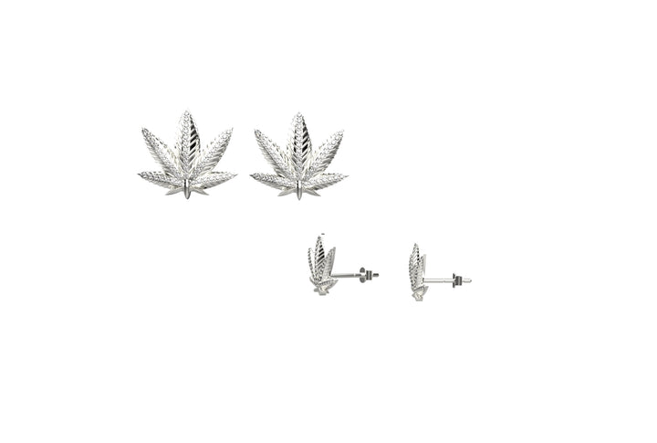 Diamond and 18K Gold Plated Marijuana Pot Leaf Stud Earrings