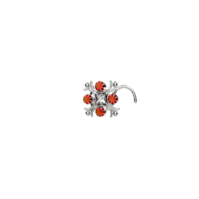Carnelian & Clear Gems Square Shaped Gold Nose Stud