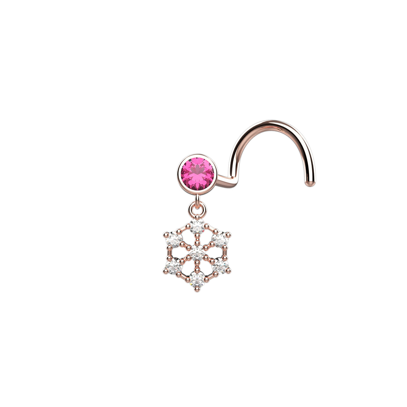 Snowflake Ruby Stone Claw-Set Dangle Nose Stud