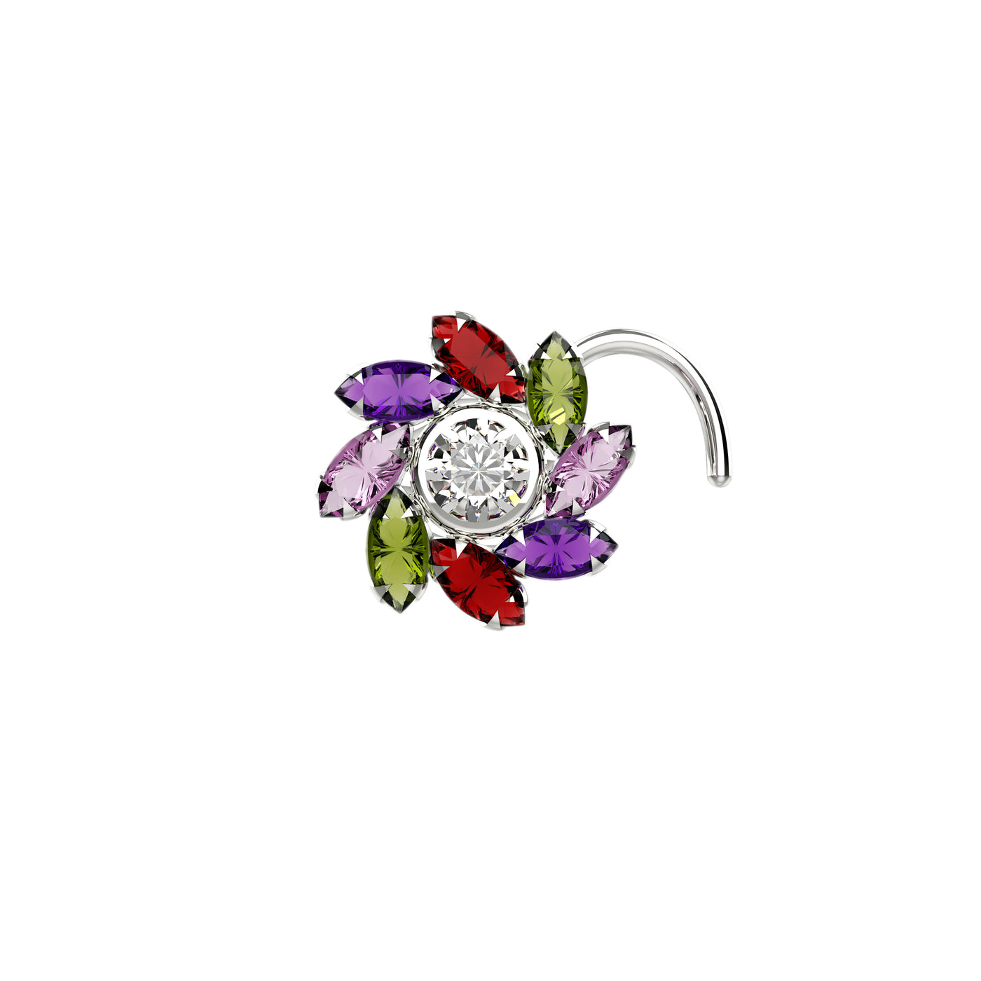 Multicolor Tiny AAA+ CZ Stone Flower Nose Stud