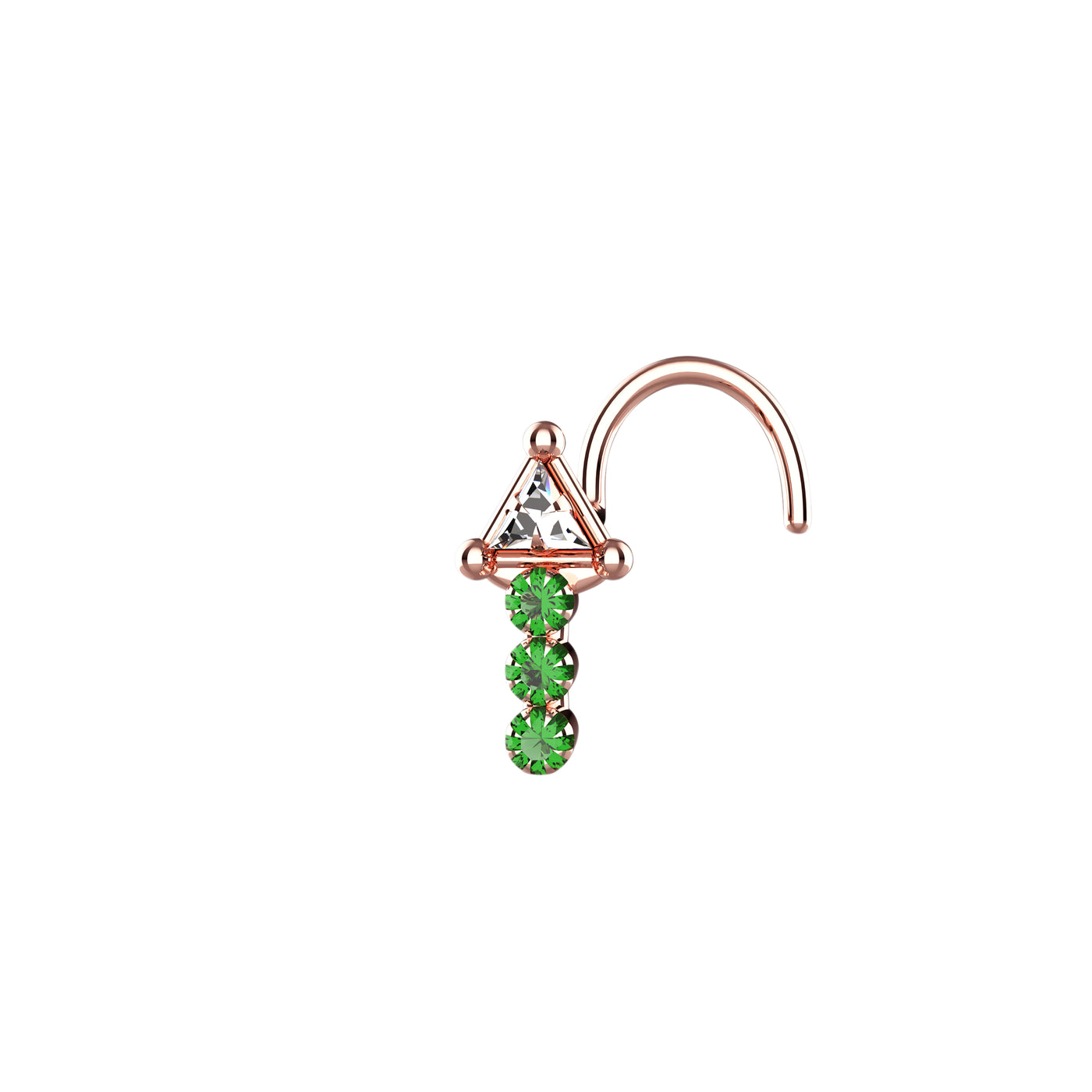 Arrow Nose Stud With 3 Green Stone