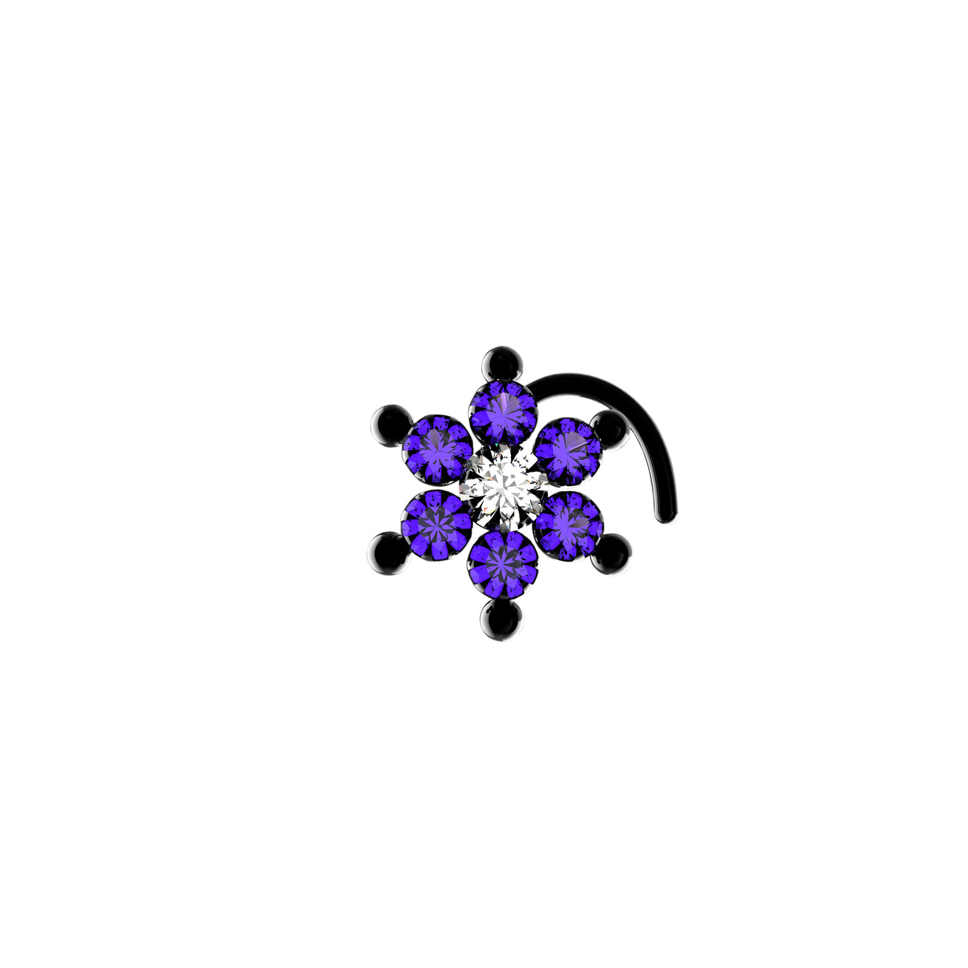 Piercing de Nez Grosse Fleur Saphir Bleu Plaqué Or 14k
