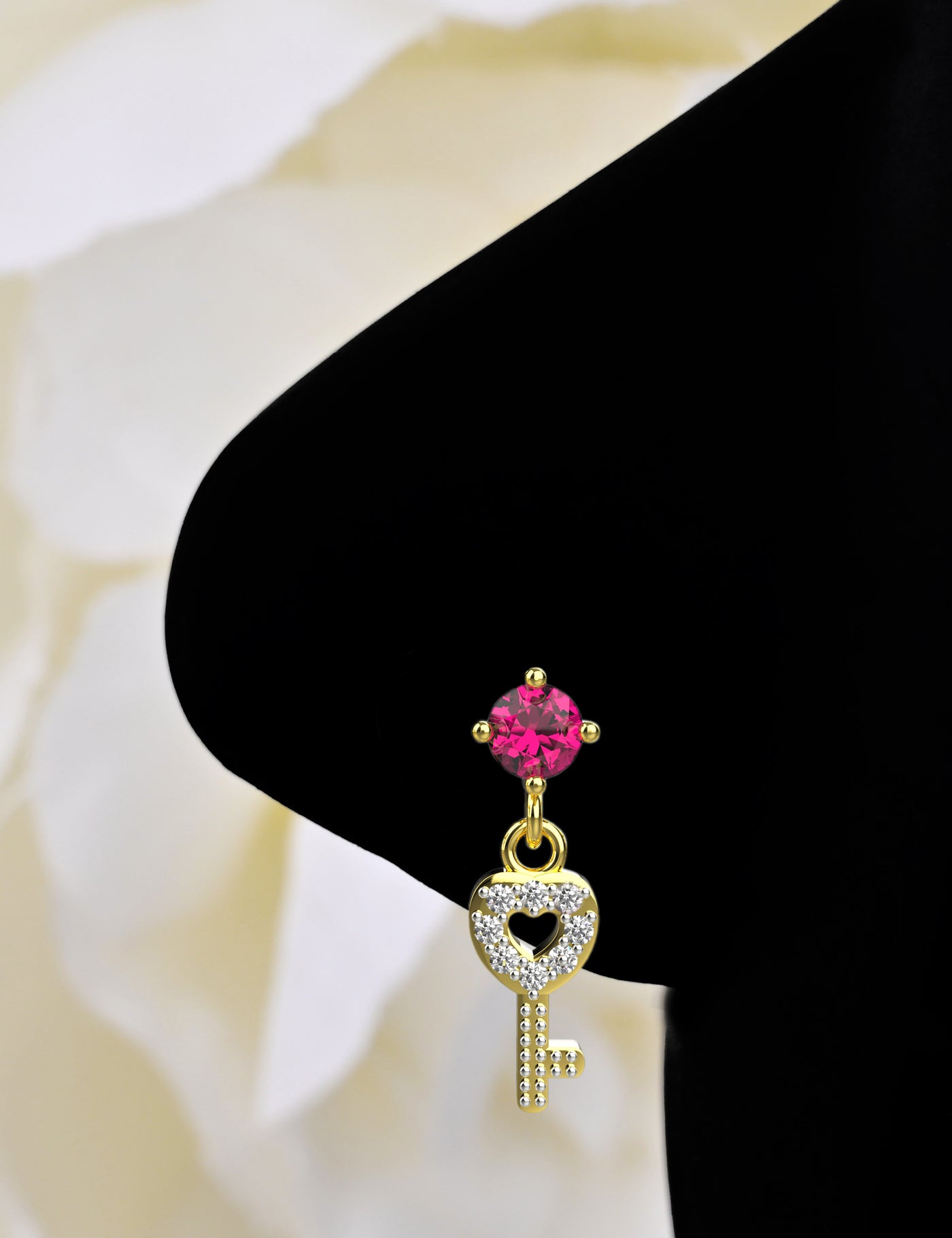 Dangle Nose Ring With Hanging Key Ruby Diamond Nose Stud