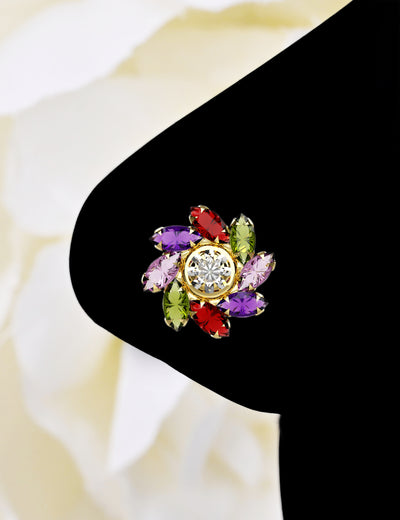 Multicolor Tiny AAA+ CZ Stone Flower Nose Stud
